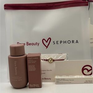 Rare Beauty Skincare and Makeup Collection with Red Accents